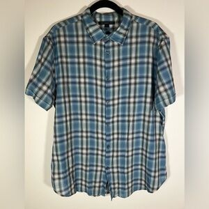 John Varvatos XL Blue Plaid Casual Short Sleeve Button Down Shirt Lightweight